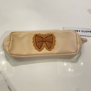 Stoney Clover Lane Sand Pencil Pouch with bow patch NWT